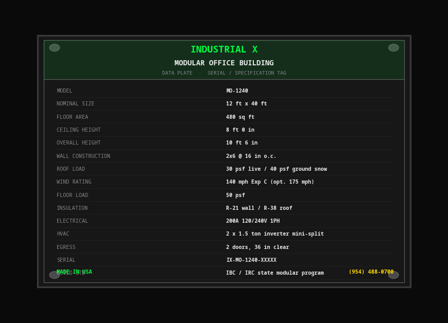 Government / Military Modular Building — Nameplate / Data Tag